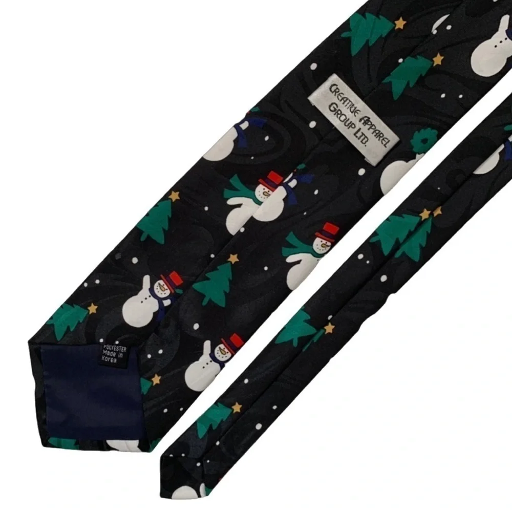 Snowman Snowy Christmas Tree Holiday Mens Necktie - Creative Apparel Group Ltd
